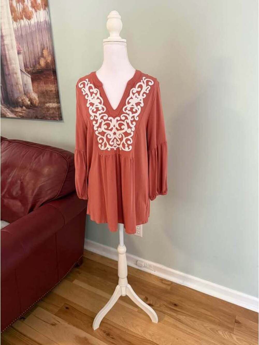 Cupio Rust Embroidered V-Neck Tunic size L